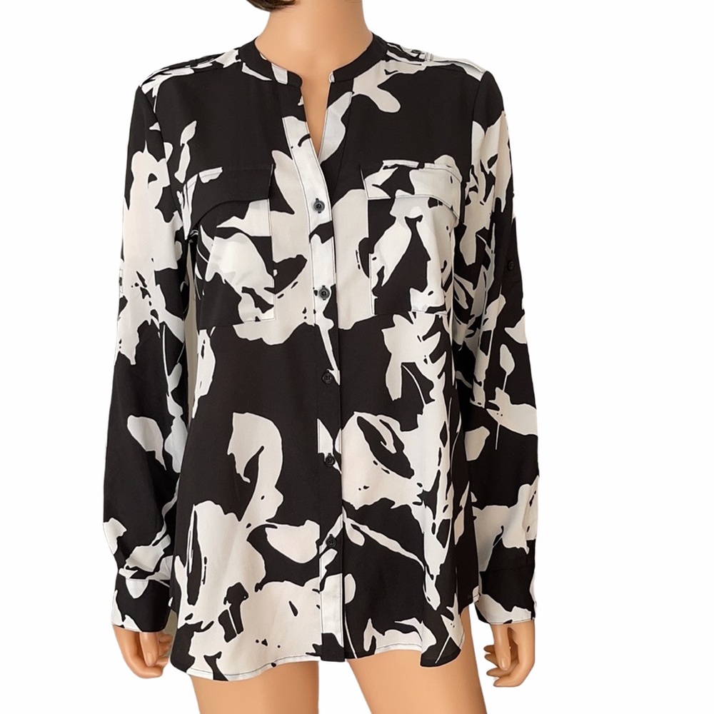 NWOT Vintage Calvin Klein black white pattern blouse